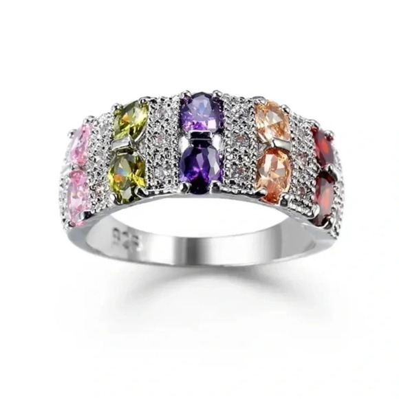 Geometry Round Stone Ring 925 Sterling PlatafulZircon Jewelry  women ring - Picture 3 of 6